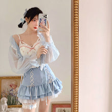 Load image into Gallery viewer, Japanese Kawaii Mini Skirt Women Summer Casual Designer Elegant Lolita Sexy Skirt High Waist Lace Bandage Y2k Sweet Skirt 2021