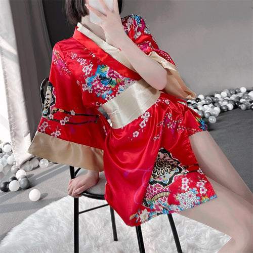 Japanese Kimono Hot Uniform Sexy Cosplay Outfit for Women Traditional Style Robe Yukata Costumes Pajamas Soft Silk Belt 3pcs Set