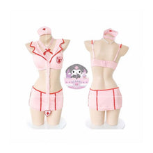 Load image into Gallery viewer, Japanese Lingerie Nurse Cosplay Uniform Mesh See-through Kawaii Erotic Underwear Bra Set Sexy Nurse Uniform Transparent Dress