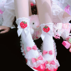 Japanese Lolita Calf Socks Lace Women Strawberry Sweet Strawberry Mid Tube Socks Pretty Princess Cosplay Girls Summer 2021 New