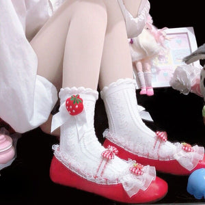 Japanese Lolita Calf Socks Lace Women Strawberry Sweet Strawberry Mid Tube Socks Pretty Princess Cosplay Girls Summer 2021 New