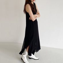 Load image into Gallery viewer, Japanese Mori Girl Style Sleeveless Maxi Solid Color Dress Women&#39;s Split Soft Cotton Tank T-shirt Sundress
