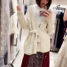 Load image into Gallery viewer, Japanese New Autumn Winter Knit Cardigans Women Solid Color Simple All Match Elegant Sweater Coat Lace-up Slim Waist Pull Femme