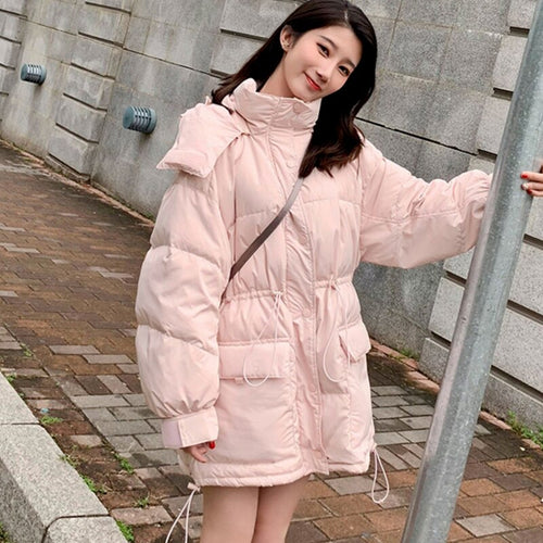 Japanese New Hooded Loose Woman Parkas Simple Solid Color Casual All Match Winter Coat Women Sweet Elegant Warm Jacket Women