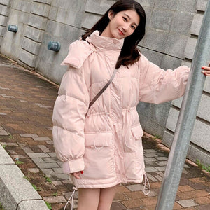 Japanese New Hooded Loose Woman Parkas Simple Solid Color Casual All Match Winter Coat Women Sweet Elegant Warm Jacket Women