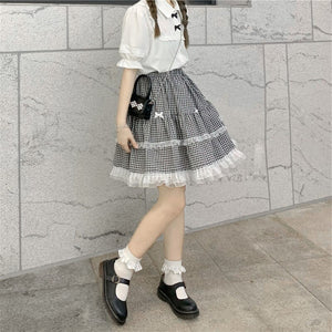 Japanese Plaid Lolita Skirt Women Bow Designer Korean Elegant Party Lolita Skirt Summer 2021 Casual Lace Chic Beach Sweet Skirt