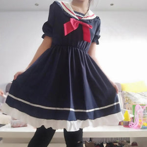 Japanese Preppy Style Dress for Woman Sweet Sailor Collar Lolita Dresses Spring Summer Sweet Bow Vestidos Teen Girls 2022 New