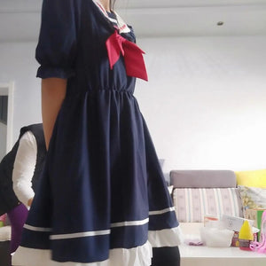 Japanese Preppy Style Dress for Woman Sweet Sailor Collar Lolita Dresses Spring Summer Sweet Bow Vestidos Teen Girls 2022 New