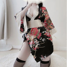 Load image into Gallery viewer, Japanese Printed Kimono Collocation Bow-Knot Waistband Maid Cosplay Clothing Woman Sexy Soft Bathrobe Nightgown Outfit