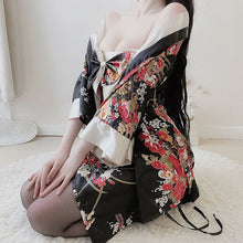 Load image into Gallery viewer, Japanese Printed Kimono Collocation Bow-Knot Waistband Maid Cosplay Clothing Woman Sexy Soft Bathrobe Nightgown Outfit