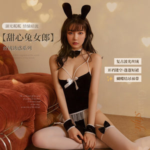 Japanese Sexy Lingerie Bunny Girl Sleepwear Suit Women Cosplay Costumes Jumpsuit Velvet Underwear Set Nightdress Cat Bodysuits