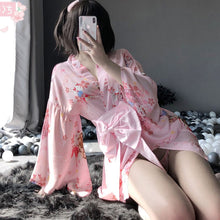 Load image into Gallery viewer, Japanese Sexy Sakura Kimono Uniform Kawaii Lingerie Robe Floral Bathrobe Short Robe Nightwear Fashion Dressing Gown for Women