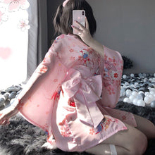 Load image into Gallery viewer, Japanese Sexy Sakura Kimono Uniform Kawaii Lingerie Robe Floral Bathrobe Short Robe Nightwear Fashion Dressing Gown for Women