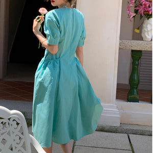 Japanese Solid Elegant Dress Women Summer Designer Sweet Long Dress Female Casual Short Sleeve Revolve Evening Party Sundress