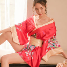 Load image into Gallery viewer, Japanese Styles Sexy Hot Satin Silk Sleepwear Ladies Sleep Wear Floral Print Sleeping Clothing Loose Housewear Night Dress