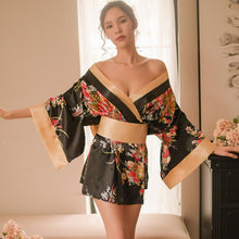 Load image into Gallery viewer, Japanese Styles Sexy Hot Satin Silk Sleepwear Ladies Sleep Wear Floral Print Sleeping Clothing Loose Housewear Night Dress