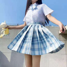 Load image into Gallery viewer, Japanese Summer Fashion JK Uniform Plaid Suit Kawaii Bow White Shirt Cute Pleated Mini High Waist Skirt Vacation Two-Piece Set