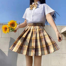 Load image into Gallery viewer, Japanese Summer Fashion JK Uniform Plaid Suit Kawaii Bow White Shirt Cute Pleated Mini High Waist Skirt Vacation Two-Piece Set