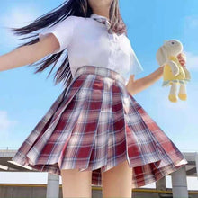 Load image into Gallery viewer, Japanese Summer Fashion JK Uniform Plaid Suit Kawaii Bow White Shirt Cute Pleated Mini High Waist Skirt Vacation Two-Piece Set