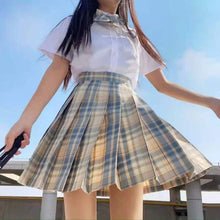 Load image into Gallery viewer, Japanese Summer Fashion JK Uniform Plaid Suit Kawaii Bow White Shirt Cute Pleated Mini High Waist Skirt Vacation Two-Piece Set