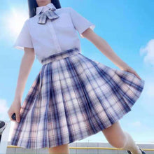 Load image into Gallery viewer, Japanese Summer Fashion JK Uniform Plaid Suit Kawaii Bow White Shirt Cute Pleated Mini High Waist Skirt Vacation Two-Piece Set