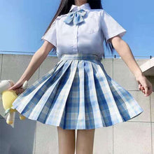 Load image into Gallery viewer, Japanese Summer Fashion JK Uniform Plaid Suit Kawaii Bow White Shirt Cute Pleated Mini High Waist Skirt Vacation Two-Piece Set