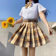 Load image into Gallery viewer, Japanese Summer Fashion JK Uniform Plaid Suit Kawaii Bow White Shirt Cute Pleated Mini High Waist Skirt Vacation Two-Piece Set