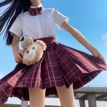 Load image into Gallery viewer, Japanese Summer Fashion JK Uniform Plaid Suit Kawaii Bow White Shirt Cute Pleated Mini High Waist Skirt Vacation Two-Piece Set