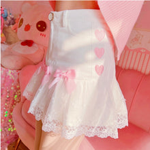 Load image into Gallery viewer, Japanese Sweet Cute Bow Skirts White Women 2022 Spring Voile Lace Skirt High Waist Mini Jupe Schoolgirl Lolita Kawaii Clothes