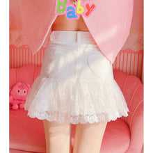 Load image into Gallery viewer, Japanese Sweet Cute Bow Skirts White Women 2022 Spring Voile Lace Skirt High Waist Mini Jupe Schoolgirl Lolita Kawaii Clothes
