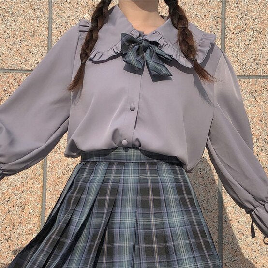 Japanese Sweet Fungus Edge Shirts Mori Girls 2022 Vinatge Flare Sleeve Kawaii Tops Bandage Designed Cute Kawaii Blouses