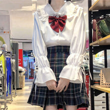 Load image into Gallery viewer, Japanese Sweet Fungus Edge Shirts Mori Girls 2022 Vinatge Flare Sleeve Kawaii Tops Bandage Designed Cute Kawaii Blouses