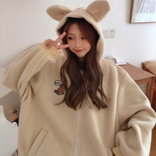 Load image into Gallery viewer, Japanese Sweet Kawaii Zipper Coat Winter Hooded Harajuku Fleece Flannel Pullover Korean College Style Bear Print Hoodies Jackets