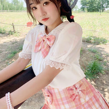 Load image into Gallery viewer, Japanese Sweet Lace Blouses White Women 2022 Cute Rabbit Ears Tops Short Sleeve Schoolgirl Button Up Shirt Kawaii Summer