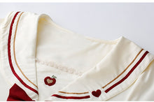 Load image into Gallery viewer, Japanese Sweet Lovely Two Piece Set Women Fall Navy Collar Embroidery Cute Shirt+Strap Dress Femme College Style Jk Uniform Suit