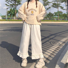 Load image into Gallery viewer, Japanese Sweet Ruffles Pants Cute Mori Girl Solid All Match Wide Leg Kawaii Trousers Women Simple Casual Loose Pantalones