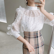 Load image into Gallery viewer, Japanese Sweet Ruffles Sleeve Woman Shirts Elegant Office Lady Autumn 2021 New Women Blouse Stand Collar Loose Moda Blusas Mujer