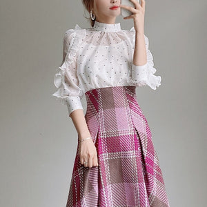 Japanese Sweet Ruffles Sleeve Woman Shirts Elegant Office Lady Autumn 2021 New Women Blouse Stand Collar Loose Moda Blusas Mujer