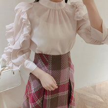 Load image into Gallery viewer, Japanese Sweet Ruffles Sleeve Woman Shirts Elegant Office Lady Autumn 2021 New Women Blouse Stand Collar Loose Moda Blusas Mujer