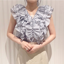 Load image into Gallery viewer, Japanese Sweet Ruffles Solid Chiffon Blouse Woman V-neck Backless Lace-up Woman Shirts 2021 Summer Chic Pullover Blusas Mujer