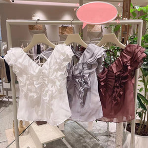 Japanese Sweet Ruffles Solid Chiffon Blouse Woman V-neck Backless Lace-up Woman Shirts 2021 Summer Chic Pullover Blusas Mujer