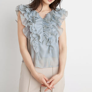 Japanese Sweet Ruffles Solid Chiffon Blouse Woman V-neck Backless Lace-up Woman Shirts 2021 Summer Chic Pullover Blusas Mujer