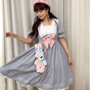 Japanese Sweet Soft Girl Lolita Dress Women 2021 Summer Puff Sleeve Ruffle Dress Elegant Kawaii Cute Bow Princess Midi Dresses