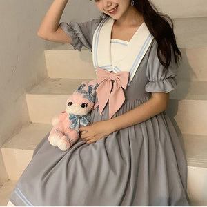 Japanese Sweet Soft Girl Lolita Dress Women 2021 Summer Puff Sleeve Ruffle Dress Elegant Kawaii Cute Bow Princess Midi Dresses