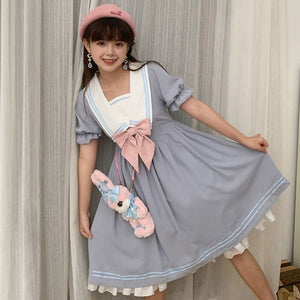 Japanese Sweet Soft Girl Lolita Dress Women 2021 Summer Puff Sleeve Ruffle Dress Elegant Kawaii Cute Bow Princess Midi Dresses