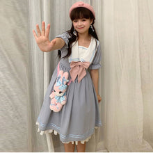 Load image into Gallery viewer, Japanese Sweet Soft Girl Lolita Dress Women 2021 Summer Puff Sleeve Ruffle Dress Elegant Kawaii Cute Bow Princess Midi Dresses