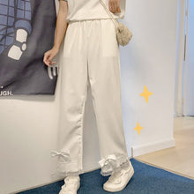 Load image into Gallery viewer, Japanese Sweet Teen Girls Corduroy Pants Bow 2022 Elastic Waist Cute Kawaii Trousers Fresh Spliced Lace Pantalones Mujer