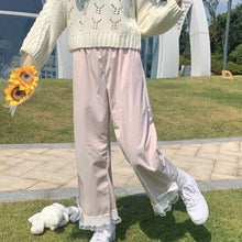 Load image into Gallery viewer, Japanese Sweet Teen Girls Corduroy Pants Bow 2022 Elastic Waist Cute Kawaii Trousers Fresh Spliced Lace Pantalones Mujer