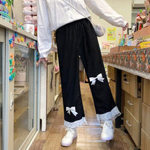 Load image into Gallery viewer, Japanese Sweet Teen Girls Corduroy Pants Bow 2022 Elastic Waist Cute Kawaii Trousers Fresh Spliced Lace Pantalones Mujer