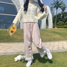 Load image into Gallery viewer, Japanese Sweet Teen Girls Corduroy Pants Bow 2022 Elastic Waist Cute Kawaii Trousers Fresh Spliced Lace Pantalones Mujer